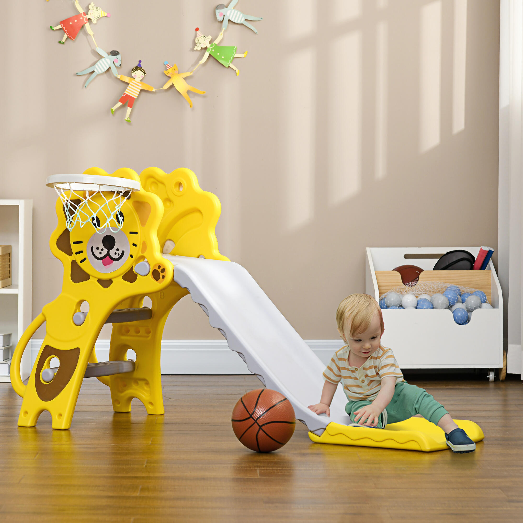 AIYAPLAY Scivolo per Bambini 18-36 Mesi con Canestro da Basket Laterale 2/7
