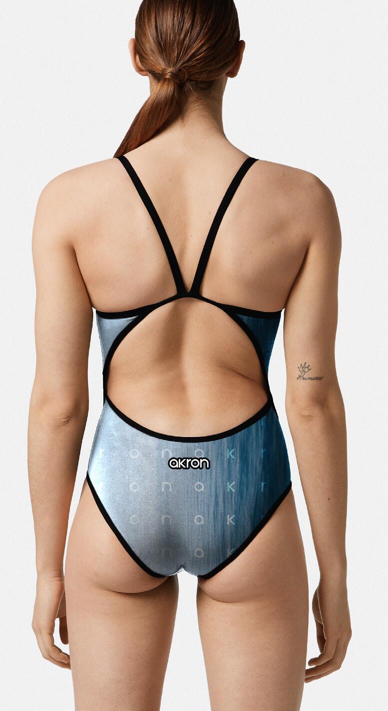 Maillot de bain 1 pièce Akron Rizon femme bleu/gris résistant chlore 2/3