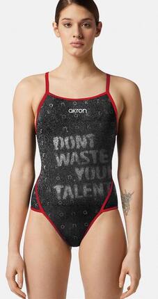 Maillot de bain 1 pièce Akron femme sport résistant chlore rouge/noir