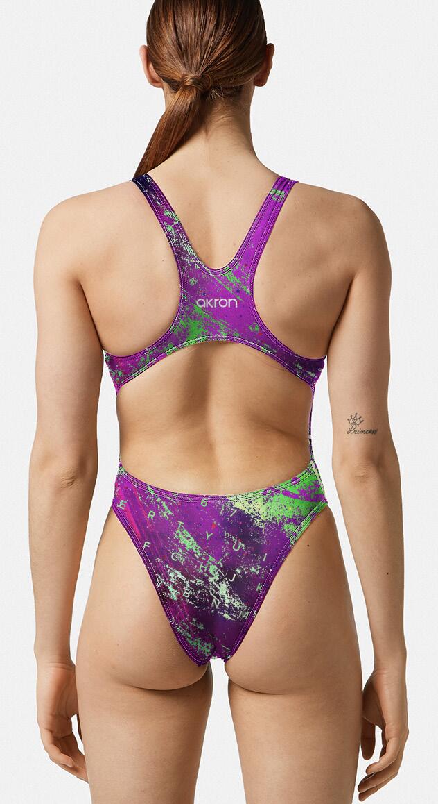 Maillot de bain 1 pièce Akron Dunky femme résistant chlore vert/rouge 2/3
