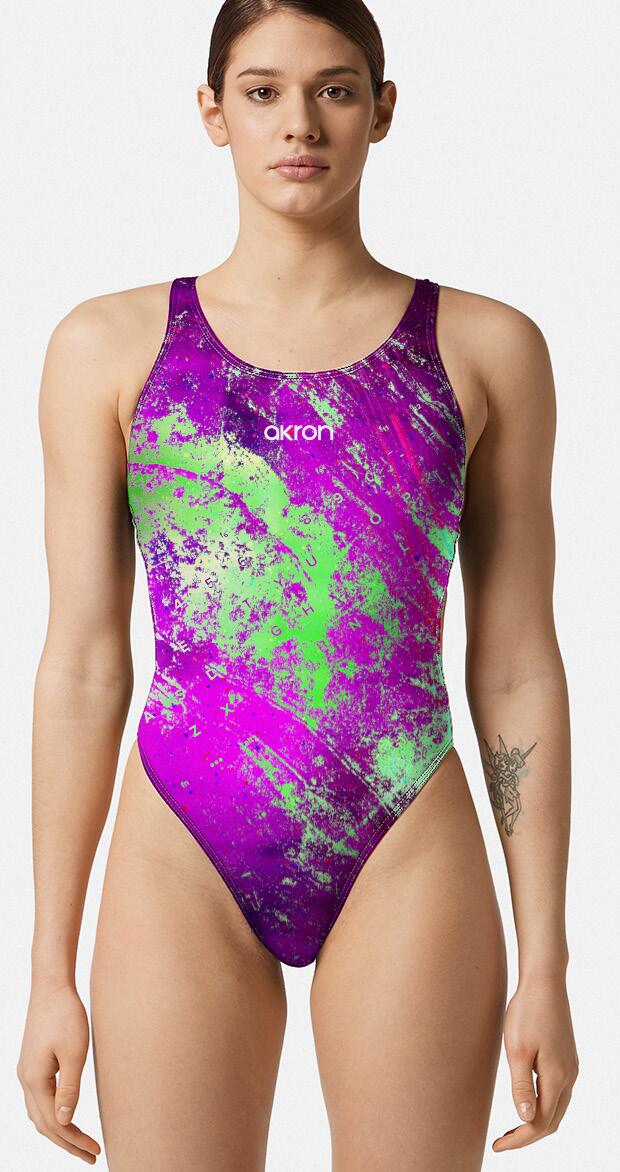 AKRON Akron Dunky Women's One-Piece Swimsuit, Chlorine-Resistant, Green/Red