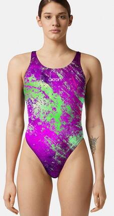 Maillot de bain 1 pièce Akron Dunky femme résistant chlore vert/rouge
