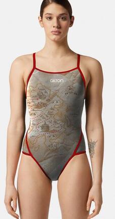 Maillot de bain 1 pièce Akron Caribba sportif gris/rouge