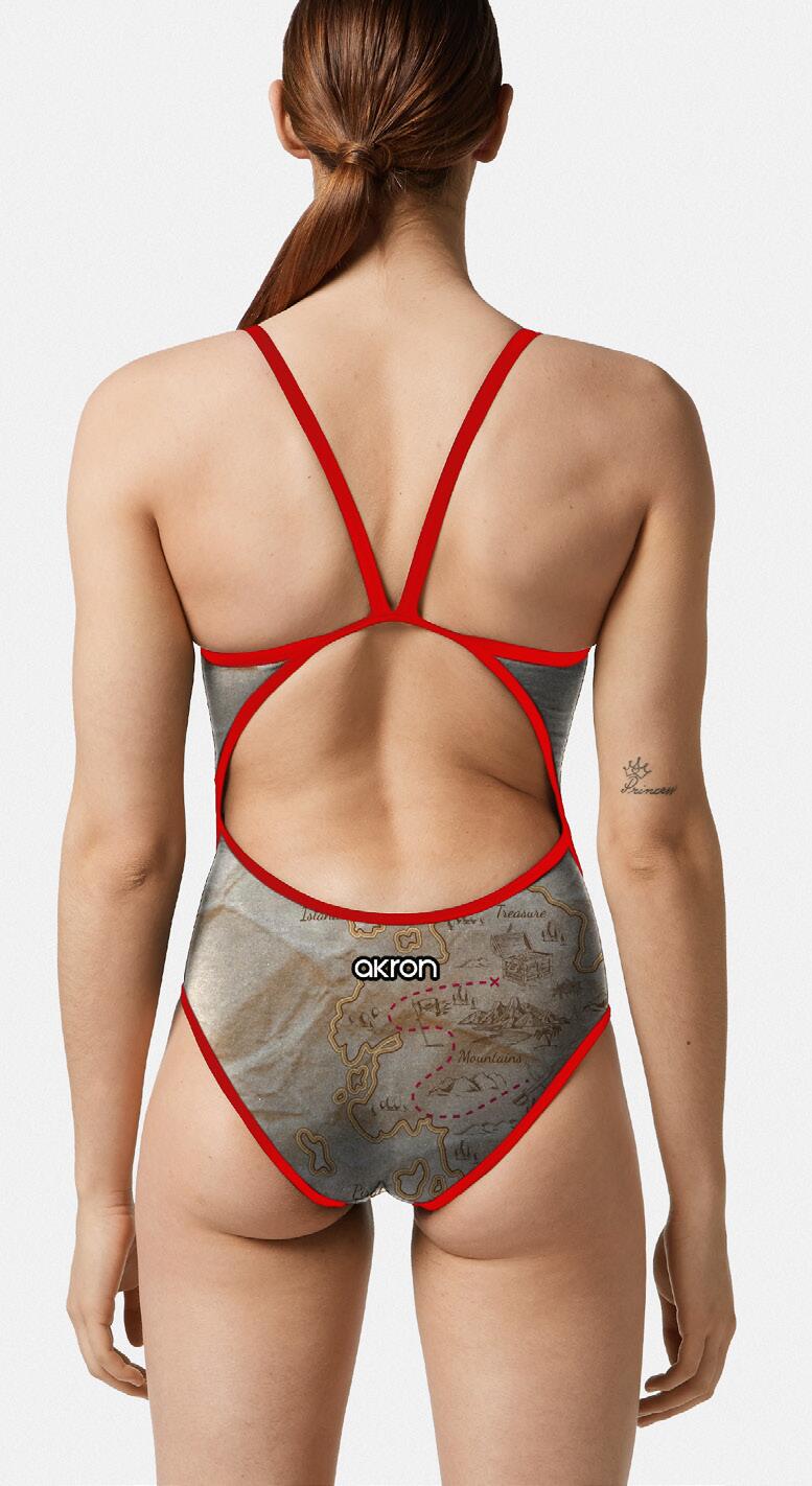Maillot de bain 1 pièce Akron Caribba femme gris/rouge résistant chlore 2/3