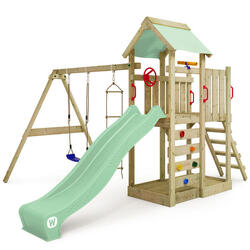 Aire de jeux Portique bois MultiFlyer avec balançoire vert pastel