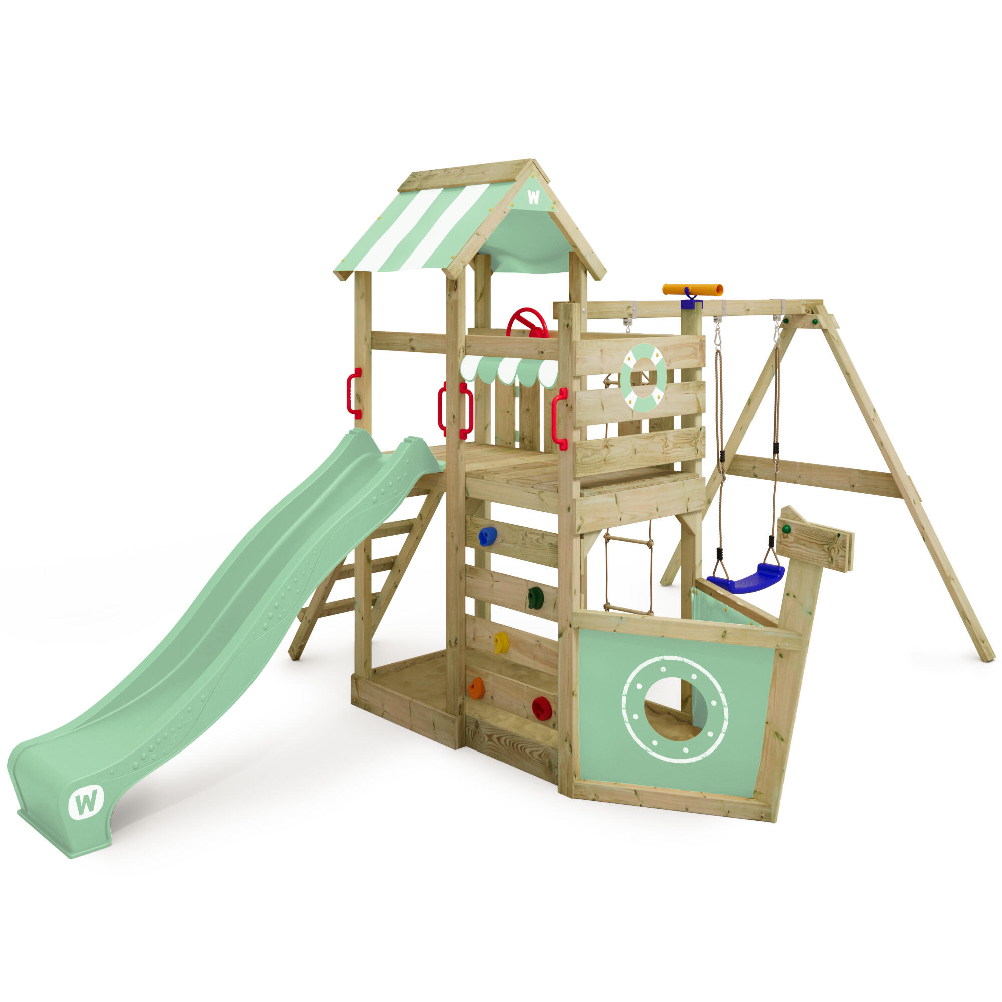 Wickey - Aire De Jeux Seaflyer Avec Balançoire Et Toboggan Vert Pastel - Aire De Jeu - Bleu - No Size - Decathlon
