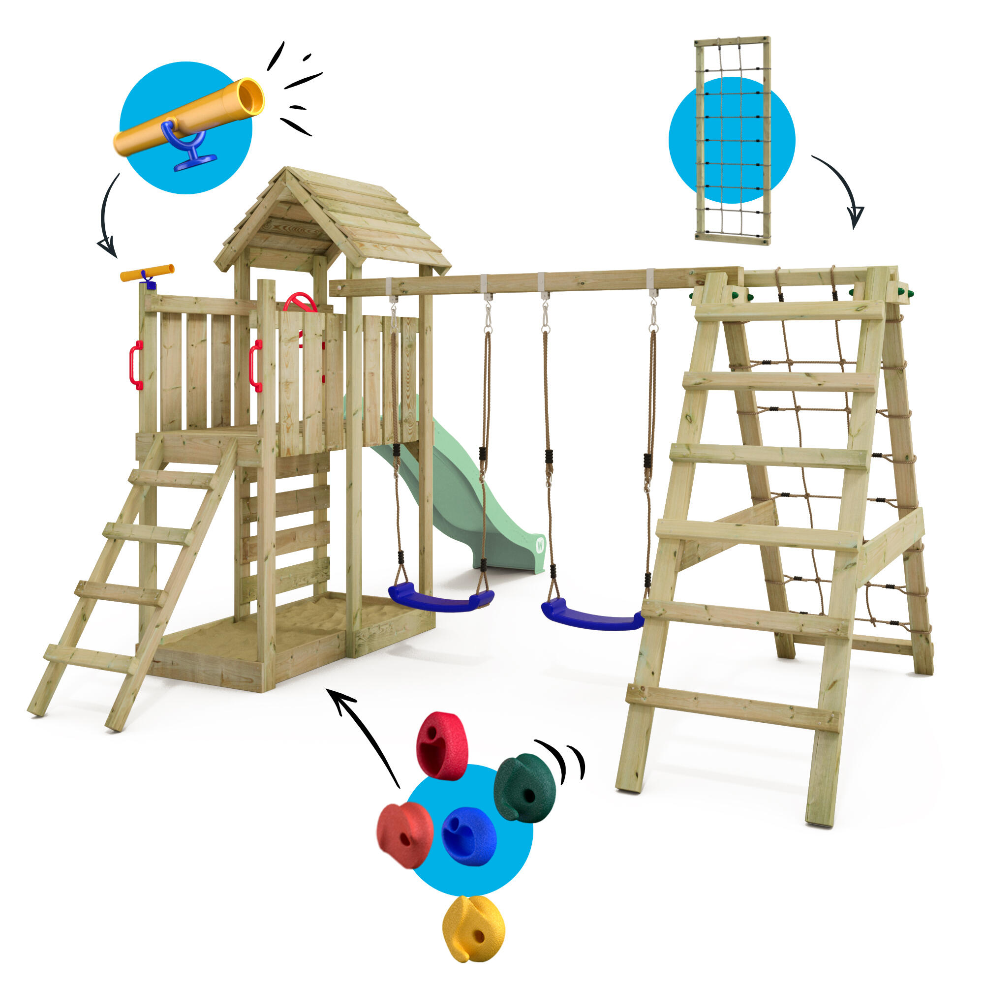 Tour de jeux RocketFlyer avec balançoire & toboggan vert pastel 5/7