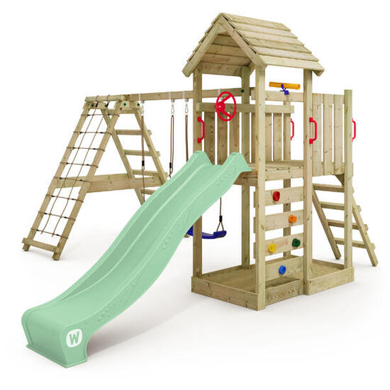 Tour de jeux RocketFlyer avec balançoire & toboggan vert pastel