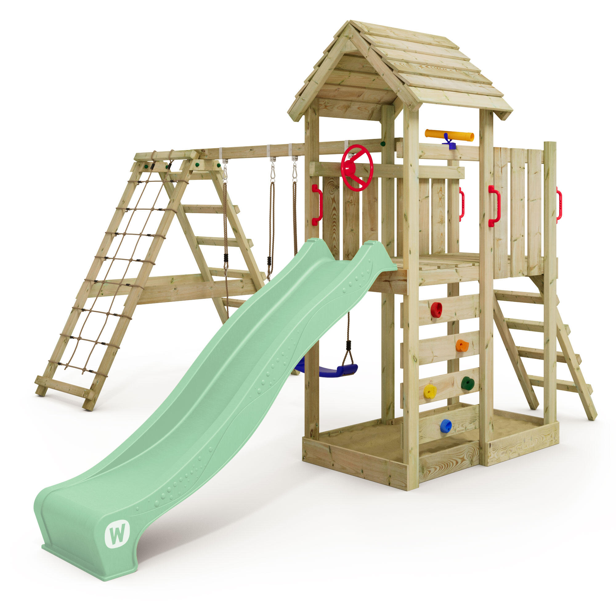 Wickey - Tour De Jeux Rocketflyer Avec Balançoire & Toboggan Vert Pastel - Aire De Jeu - Bleu - No Size - Decathlon