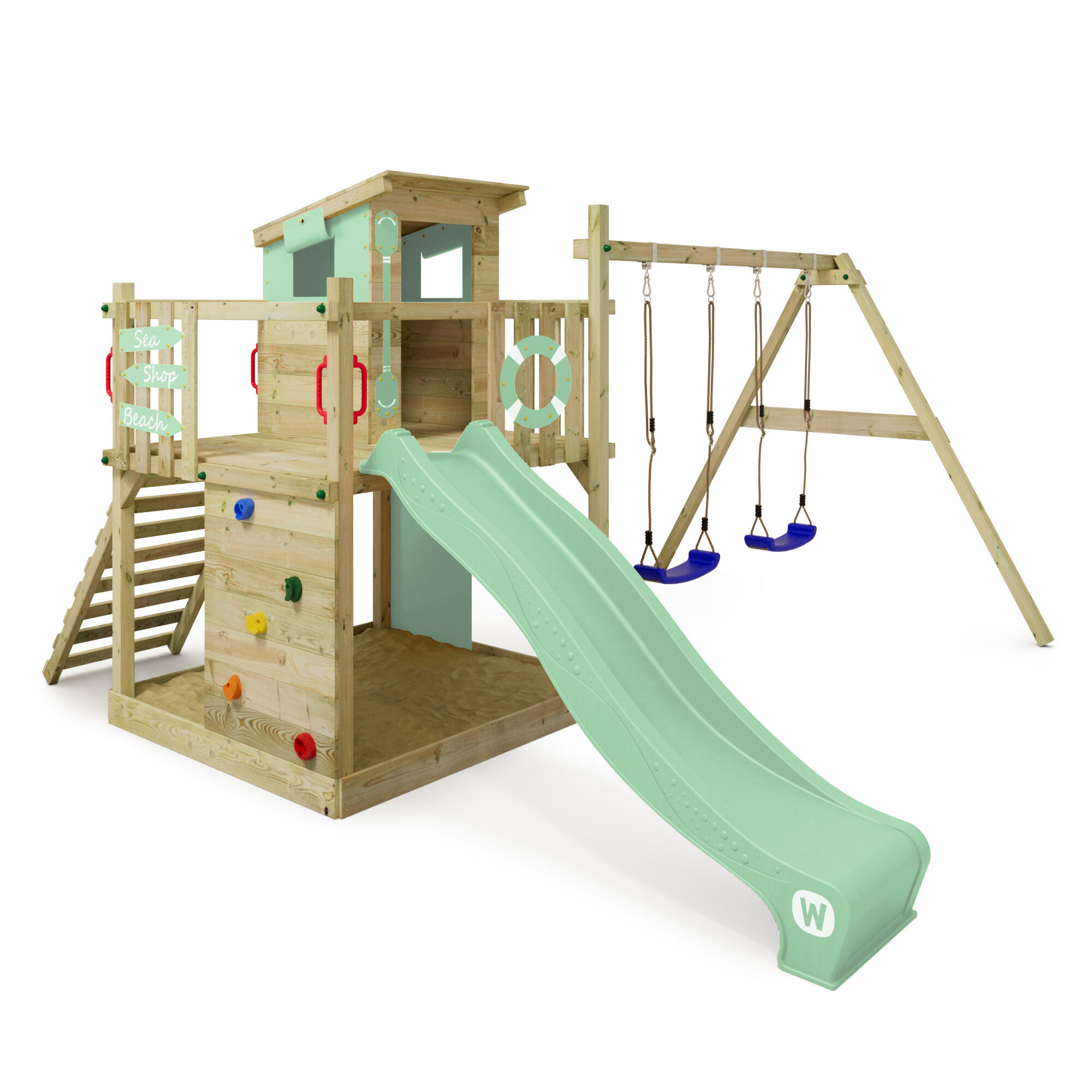Wickey - Aire De Jeux Smart Camp Avec Balançoire Et Toboggan Vert Pastel - Aire De Jeu - Bleu - No Size - Decathlon