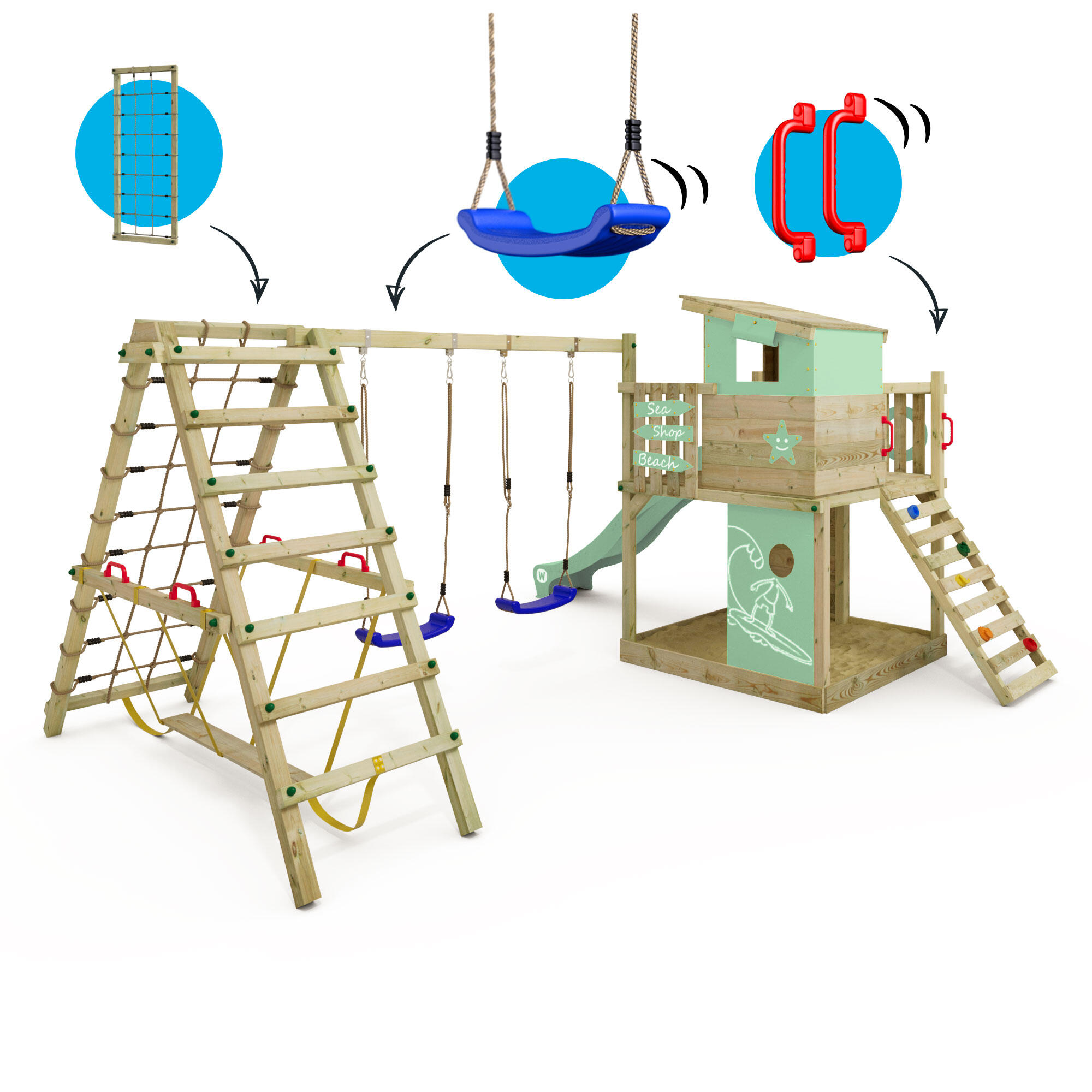 Smart Surf speeltoren met schommel & pastelgroene glijbaan 5/7