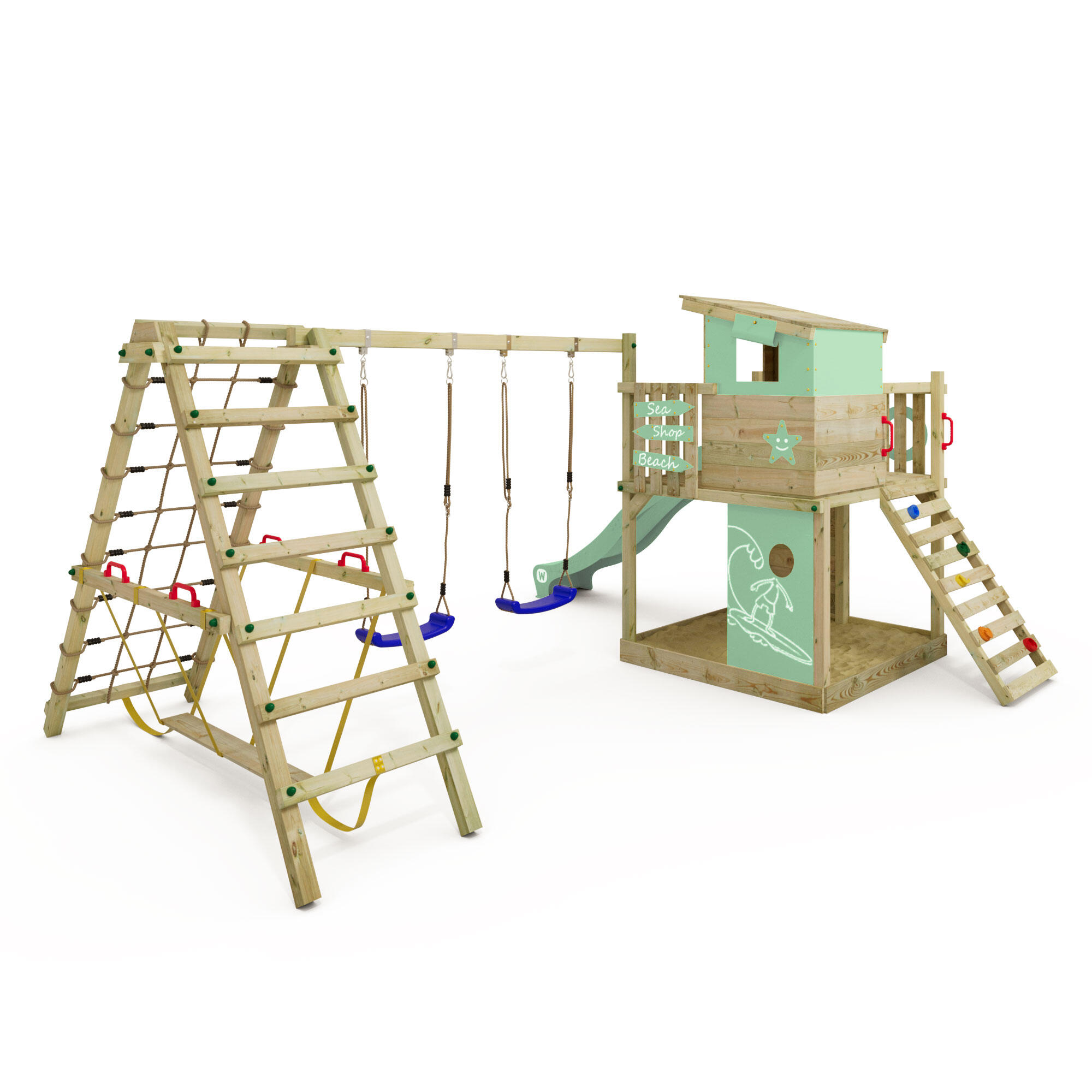 Smart Surf speeltoren met schommel & pastelgroene glijbaan 2/7