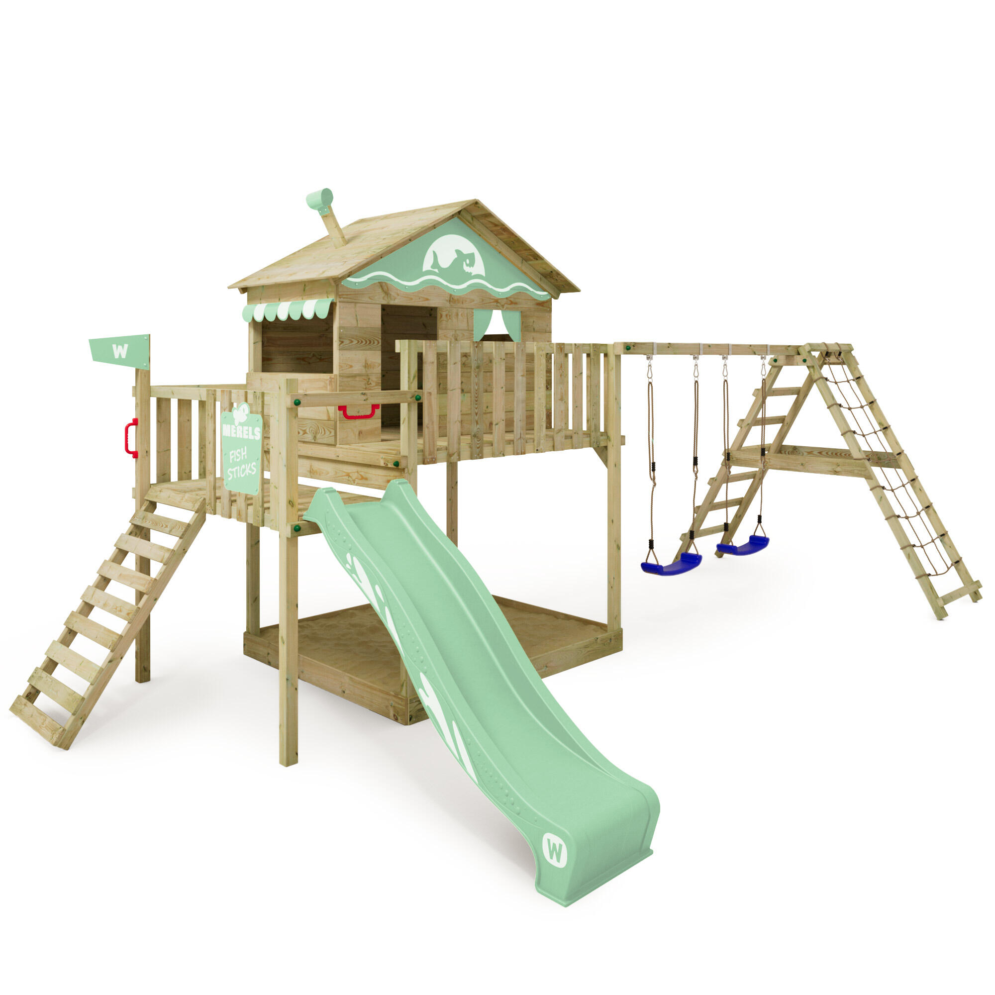 Wickey - Aire De Jeux Smart Ocean Avec Balançoire Et Toboggan Vert Pastel - Aire De Jeu - Bleu - No Size - Decathlon
