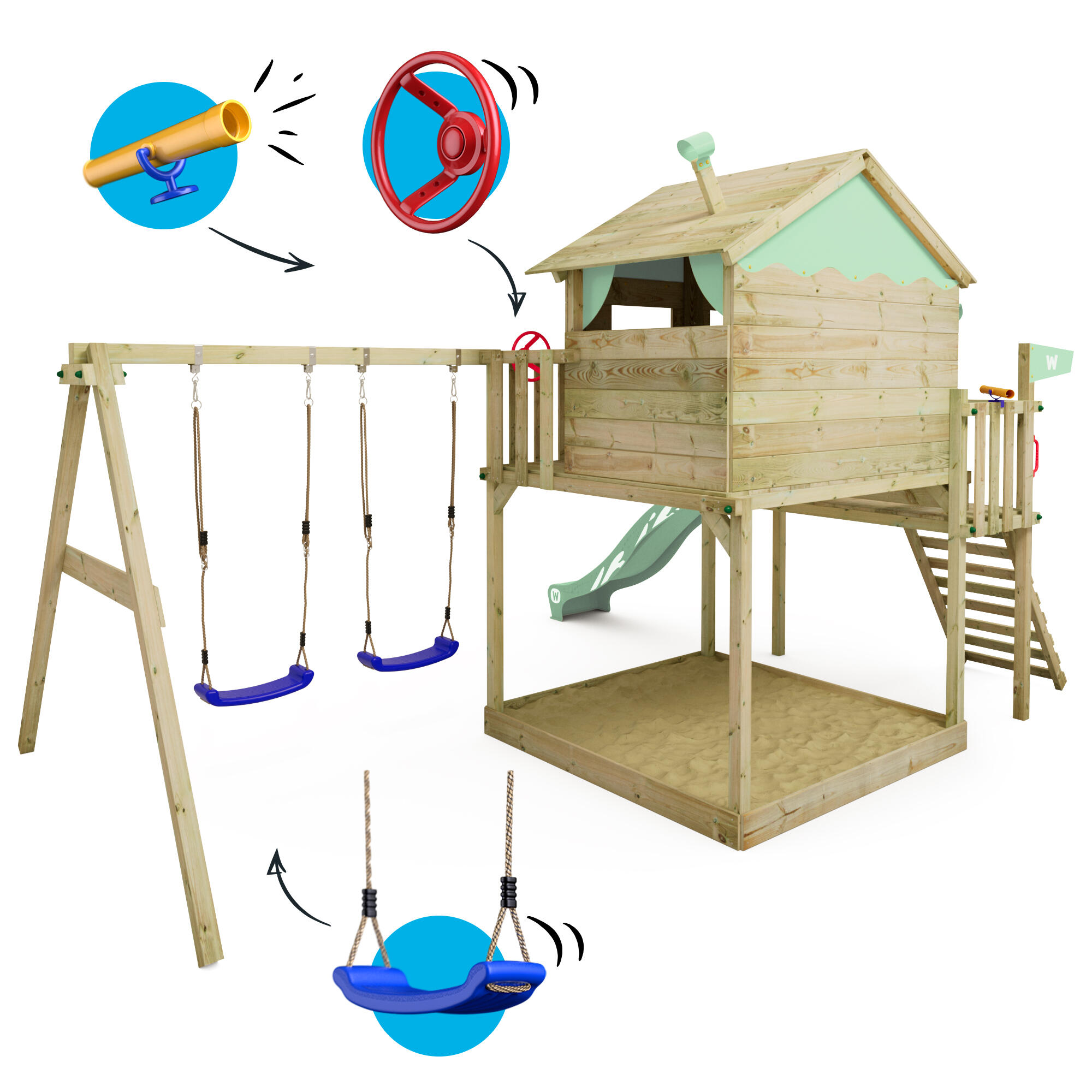 Aire de jeux Smart Coast avec balançoire et toboggan vert pastel 5/7