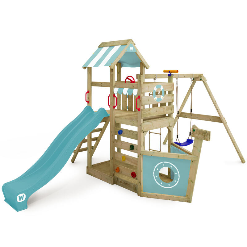 Spielturm SeaFlyer mit Schaukel & pastellblauer Rutsche