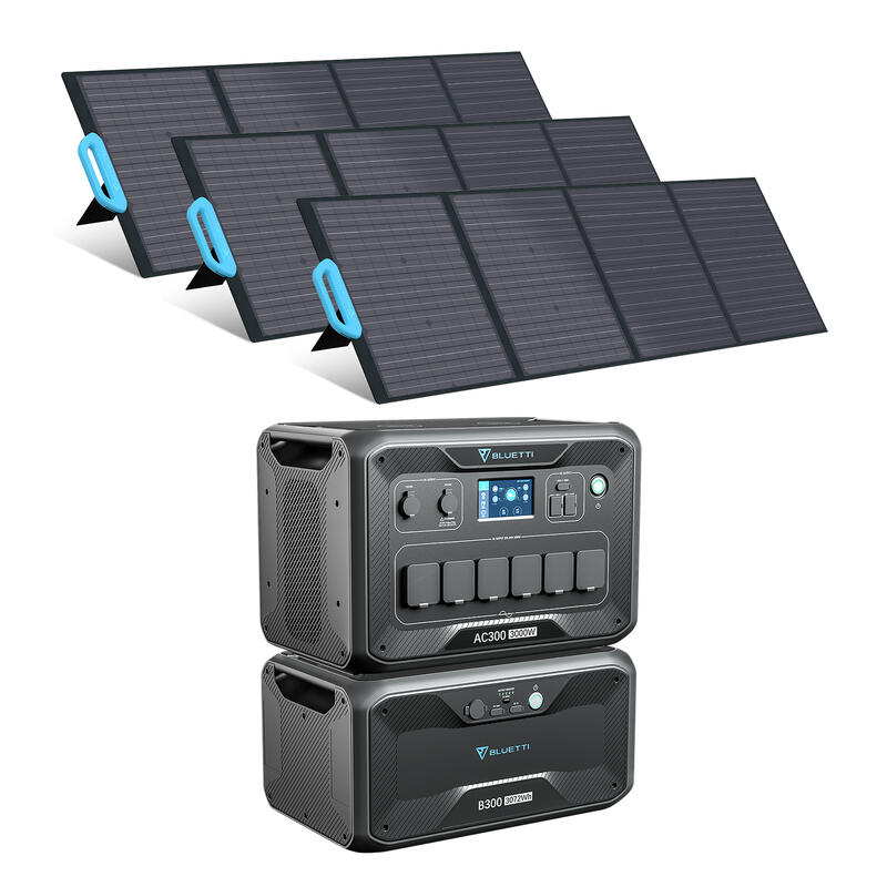 Generador solar BLUETTI 3072Wh/3000W AC300+B300+3 PV120 para uso doméstico