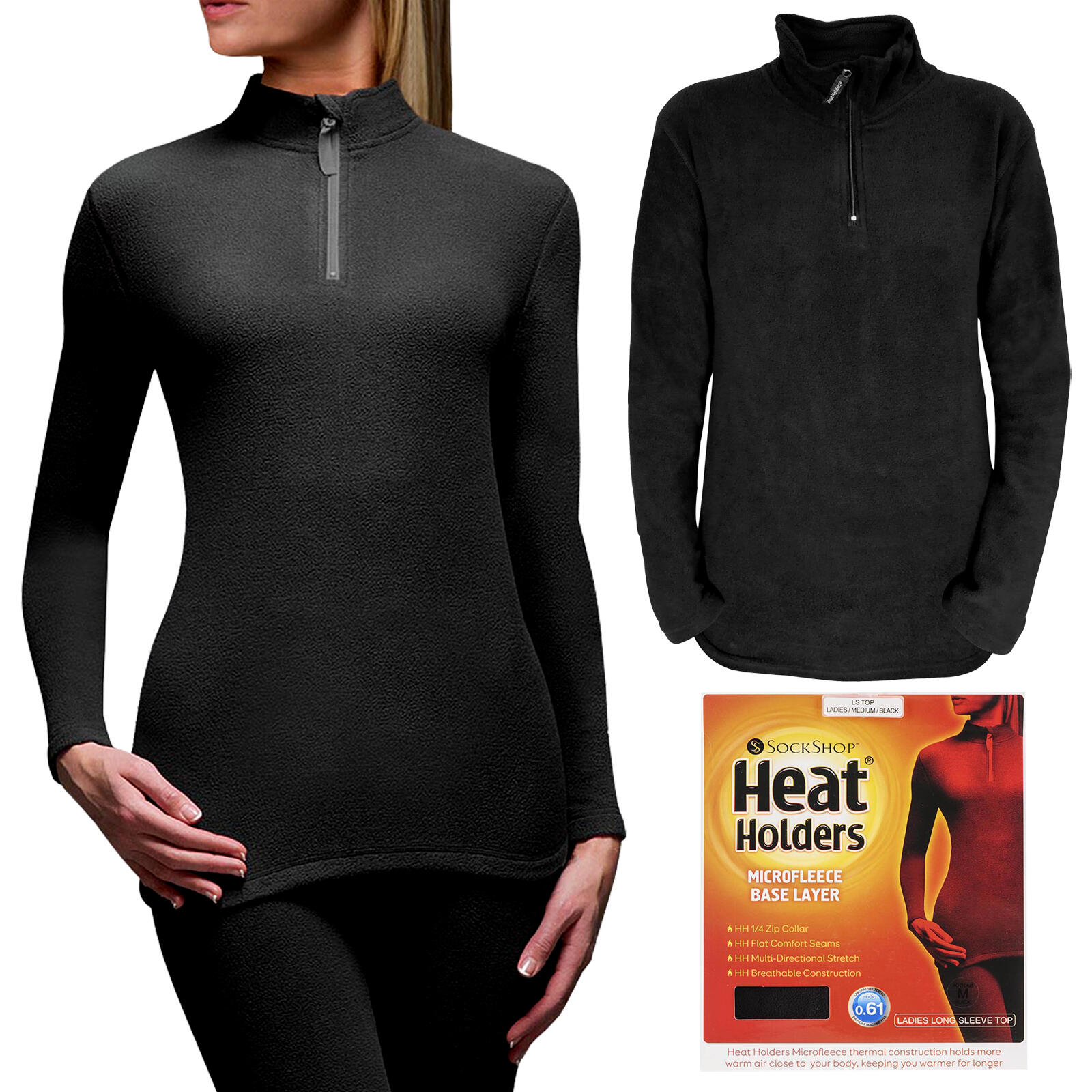 Heat Holders - Damen Thermo Mikrofleece Langarm Unterhemd mit Reissverschluss 3/5