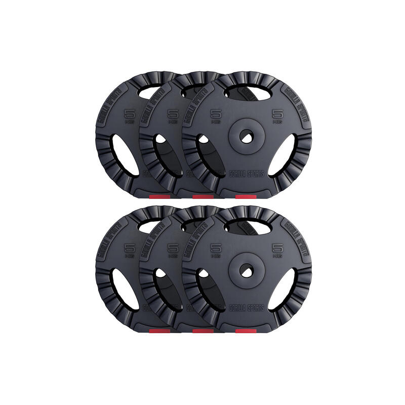 Kit Discos Musculación Gorilla Sports Negro/Rojo 6x5Kg Diámetro 31 mm