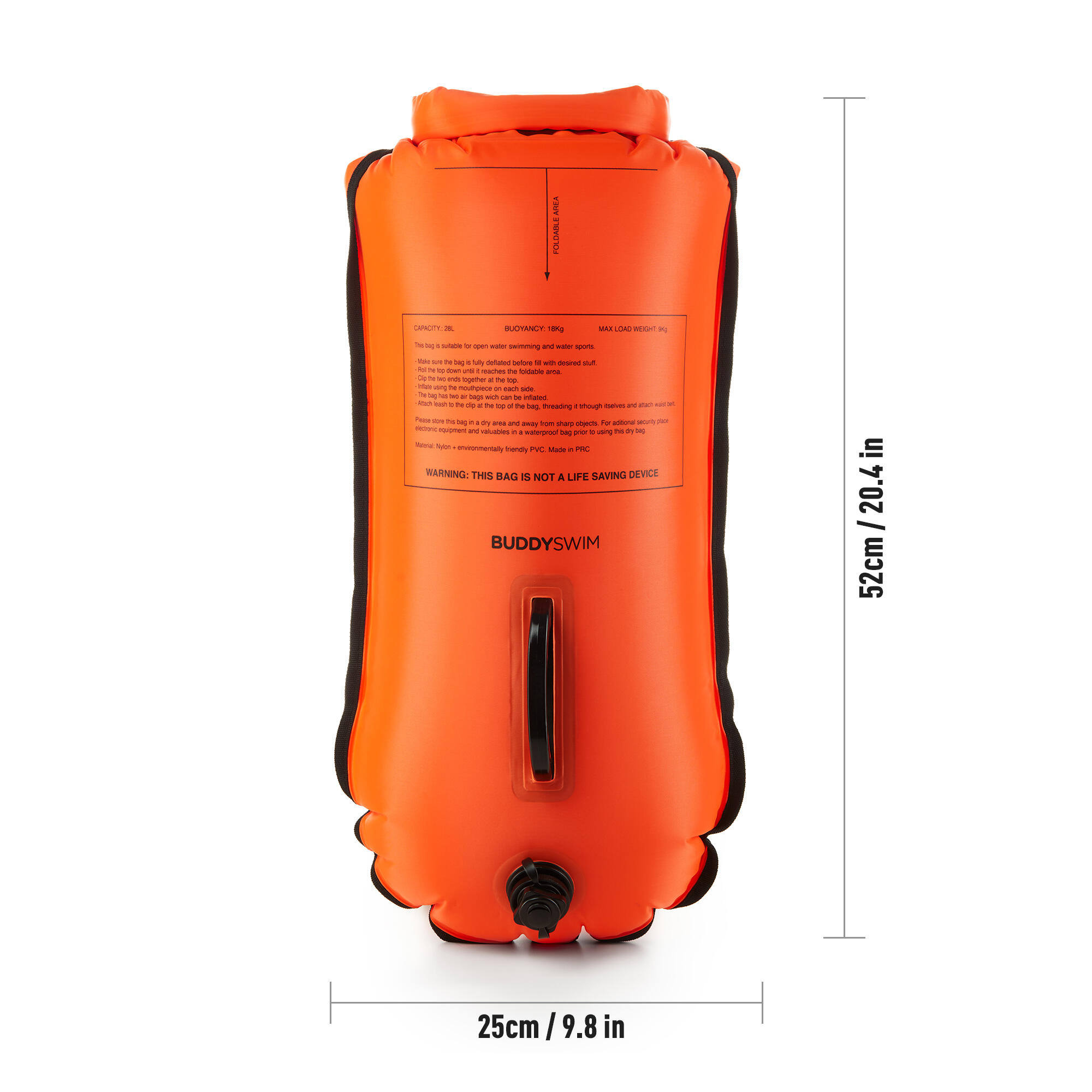 Bouée d'eau libre avec compartiment pour téléphone portable Buddyswim orange 3/8