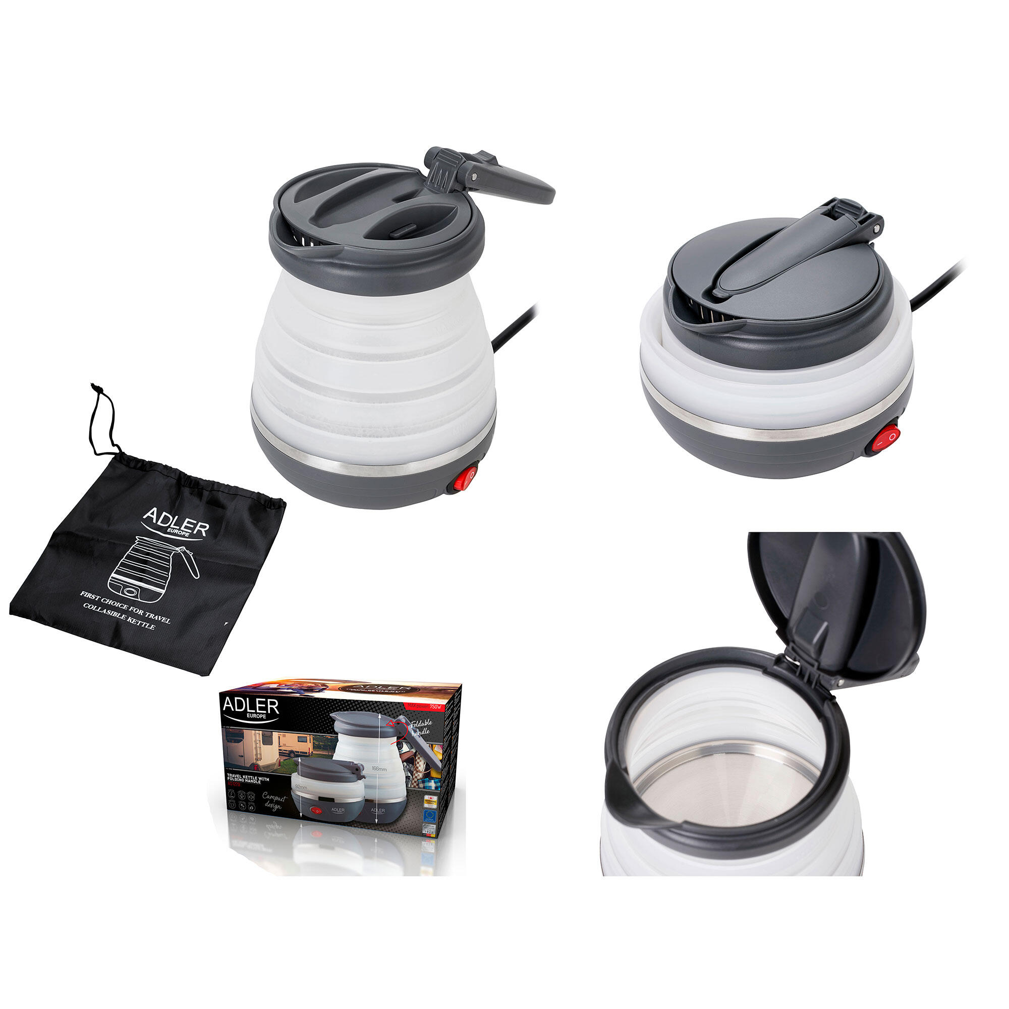 BOUILLOIRE ELECTRIQUE,White--Bouilloire électrique pliable en Silicone, Portable, 110V-220V