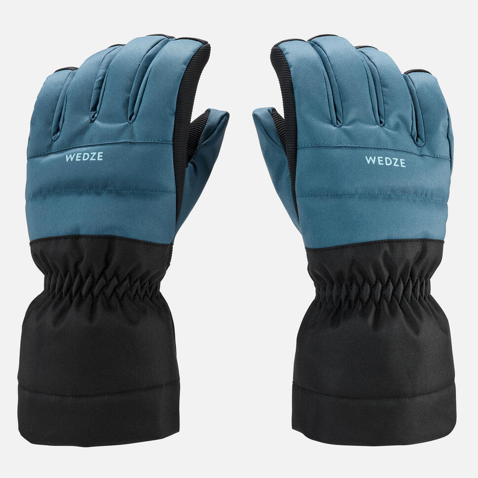 WEDZE REFURBISHED  KIDS WARM AND WATERPROOF SKI GLOVES 500 DENIM BLUE- D GRADE