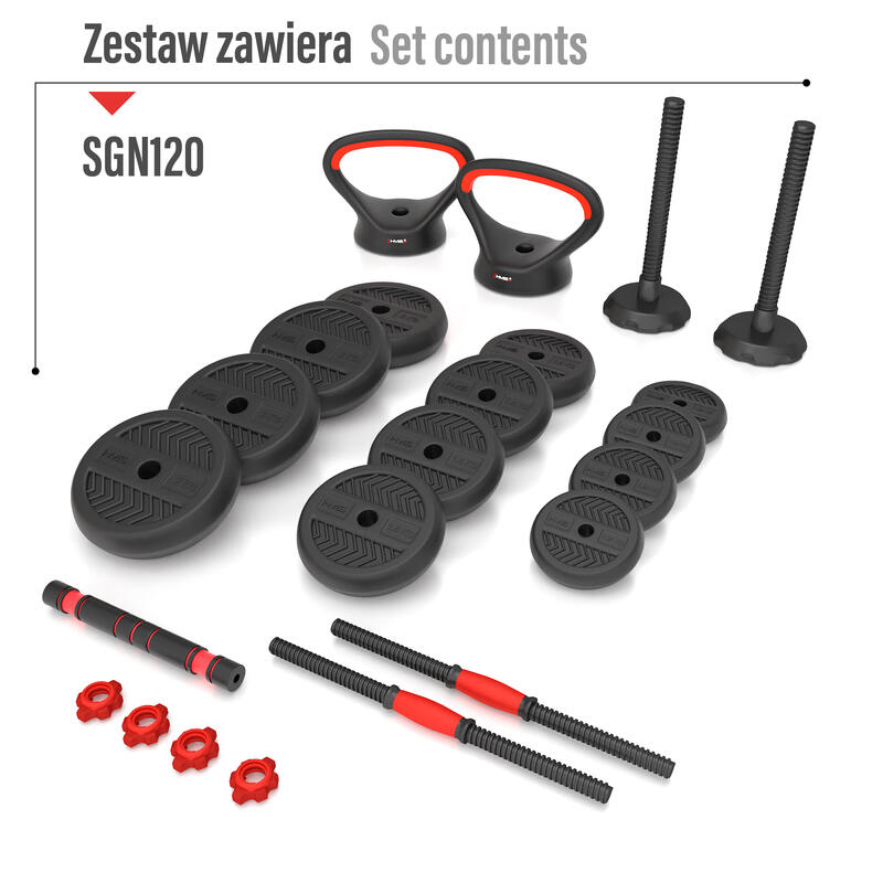 Zestaw ciężarów hantle/sztanga/kettlebell SET 6w1 HMS SGN