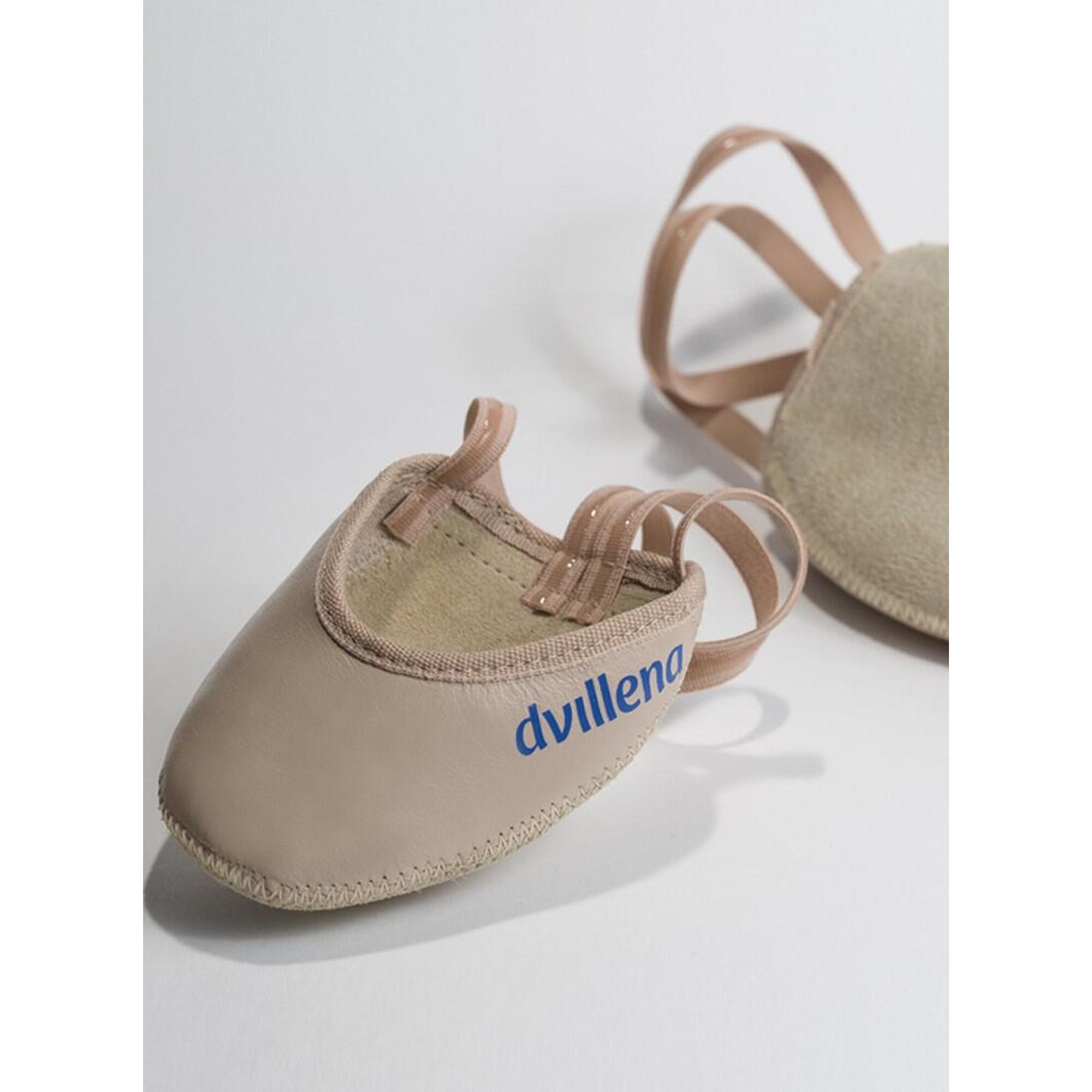 Demi-pointes de gymnastique rythmique Dvillena pour enfants en cuir beige