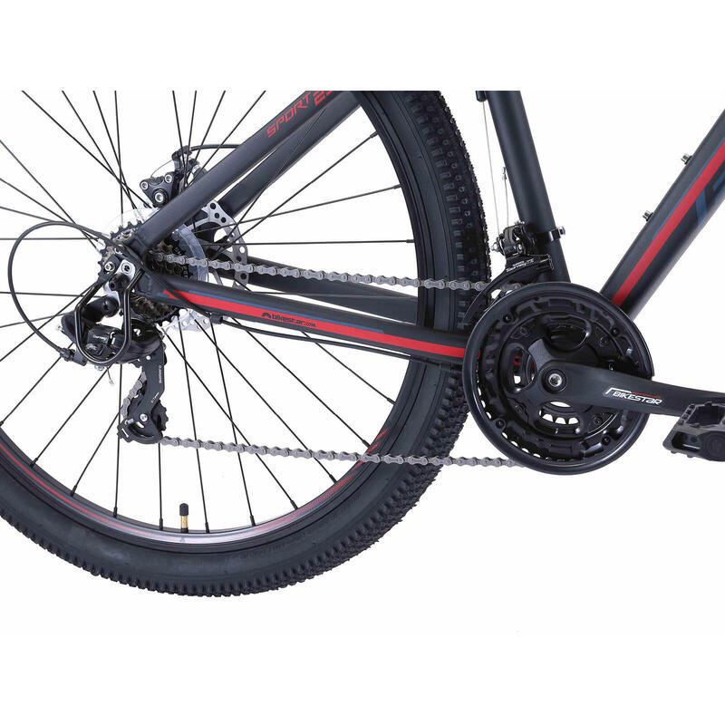 Bikestar 29 pouces, VTT sport semi-rigide 21 vitesses, noir / rouge