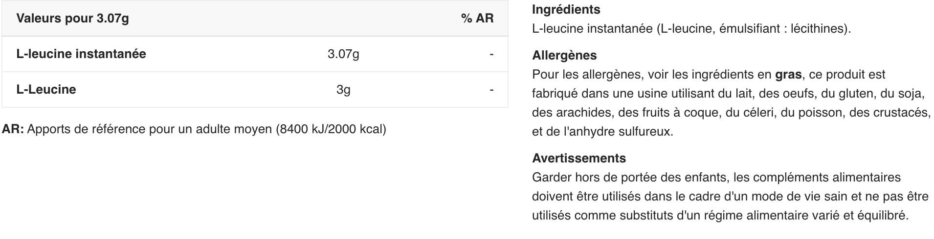 L-Leucine - 100% Instant L-Leucine - Saveur neutre 277g 2/5