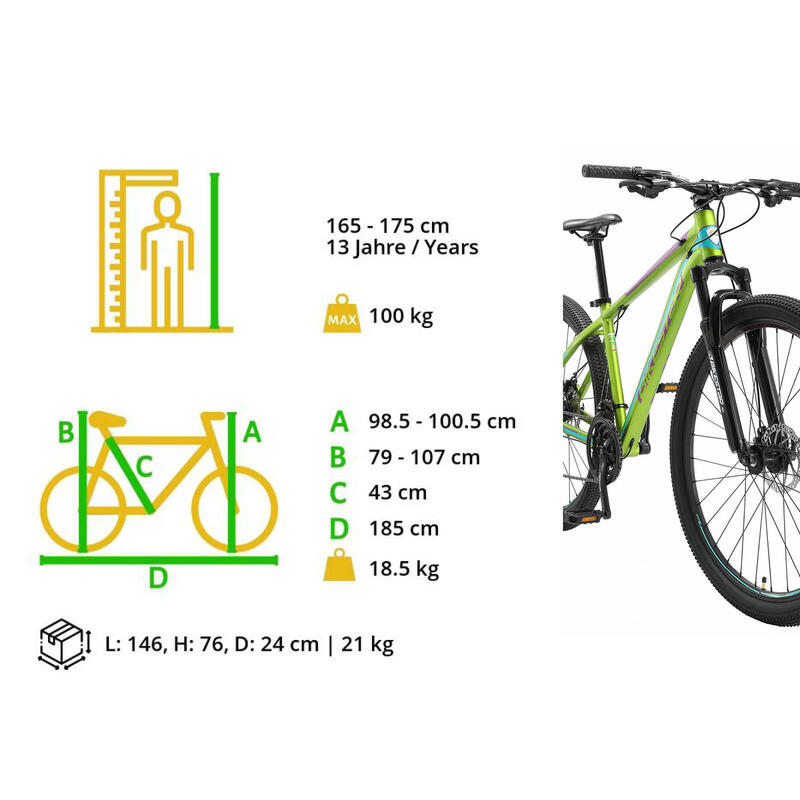 Bikestar Hardtail MTB Alu Sport Medium 29 Inch 21 Speed Groen