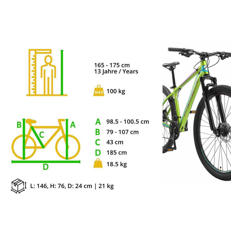 VTT 29" aluminium, semi-rigide, 21 vitesses, frein à disque
