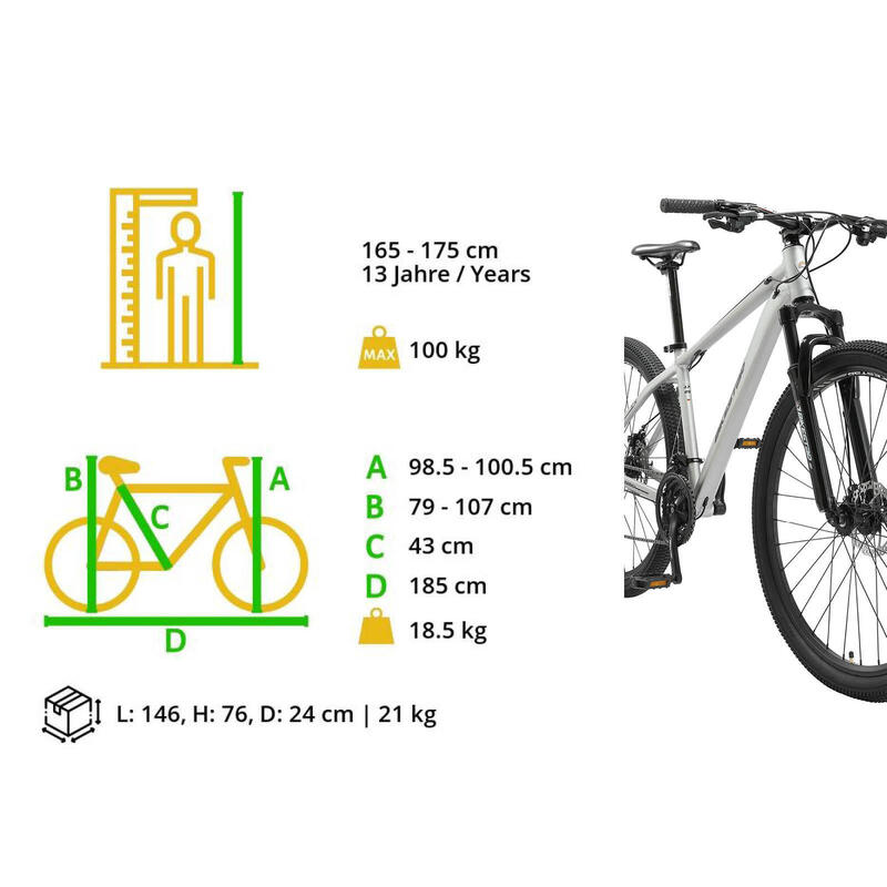 Bikestar Hardtail MTB Alu Sport Medium 29 Inch 21 Speed Zilver