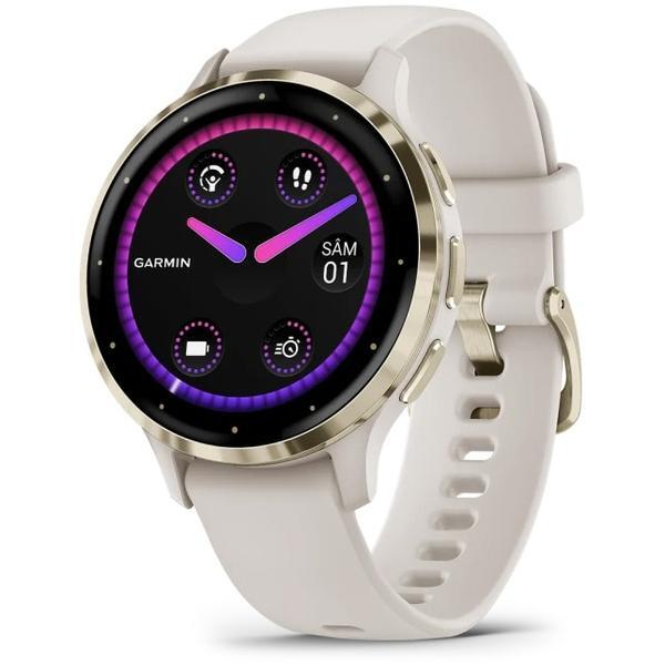 Ceas activity outdoor tracker Garmin Venu 3S, GPS, Wi-Fi, curea silicon, Ivory