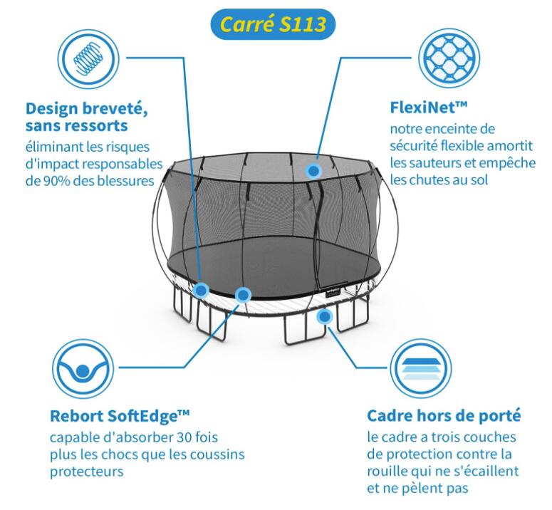 Springfree Trampoline S113 Grand Carré 3,4x3,4M - Pack Premium 4/6