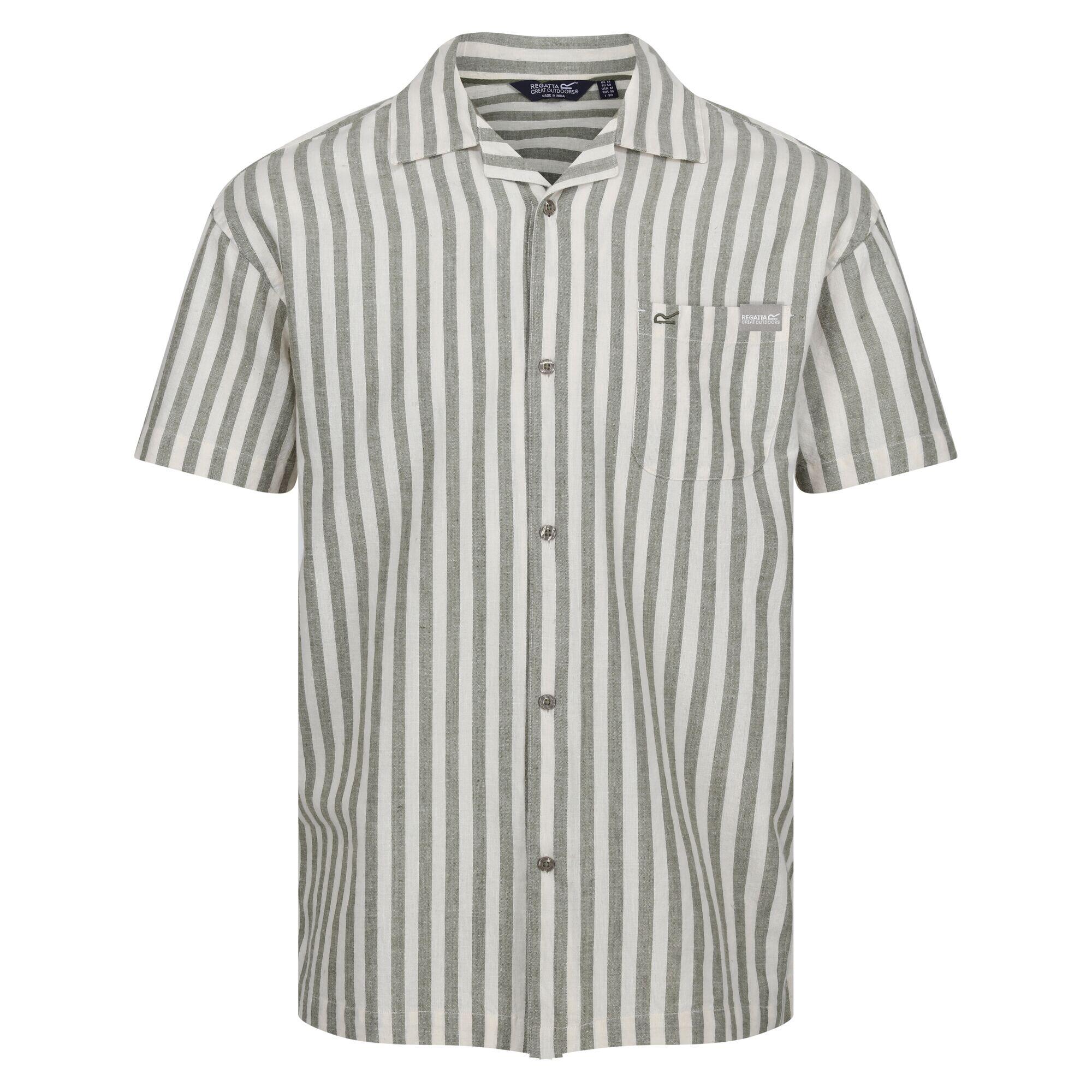 REGATTA Camisa Shorebay II de Rayas de Manga Corta para Hombre Fauna, Blanco Antiguo