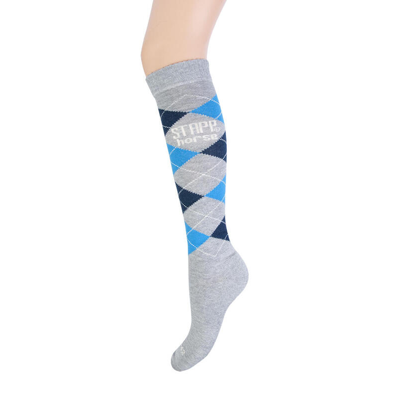 STAPP Horse Chaussettes d'équitation Carreaux Gris / Marine / Bleu