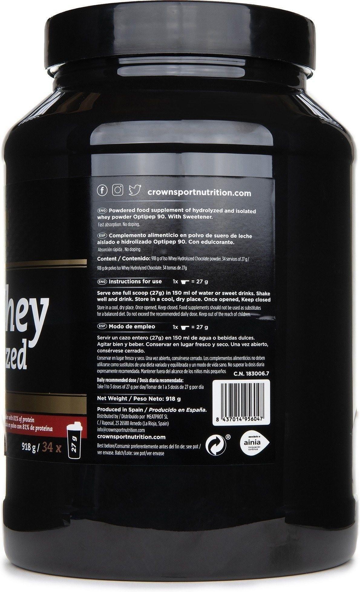 Lata com 918g de concentrado de whey hidrolisado ‘ISO Whey Hydrolized‘ Chocolate 4/4
