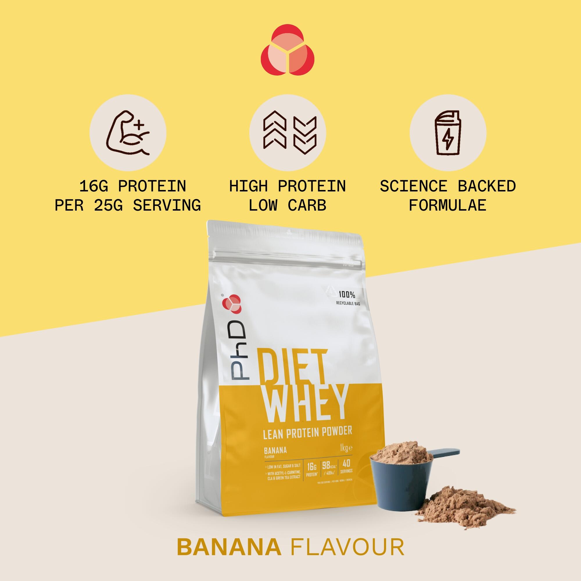 PhD Nutrition Diet Whey Powder Banana Flavour 1kg PHD NUTRITION