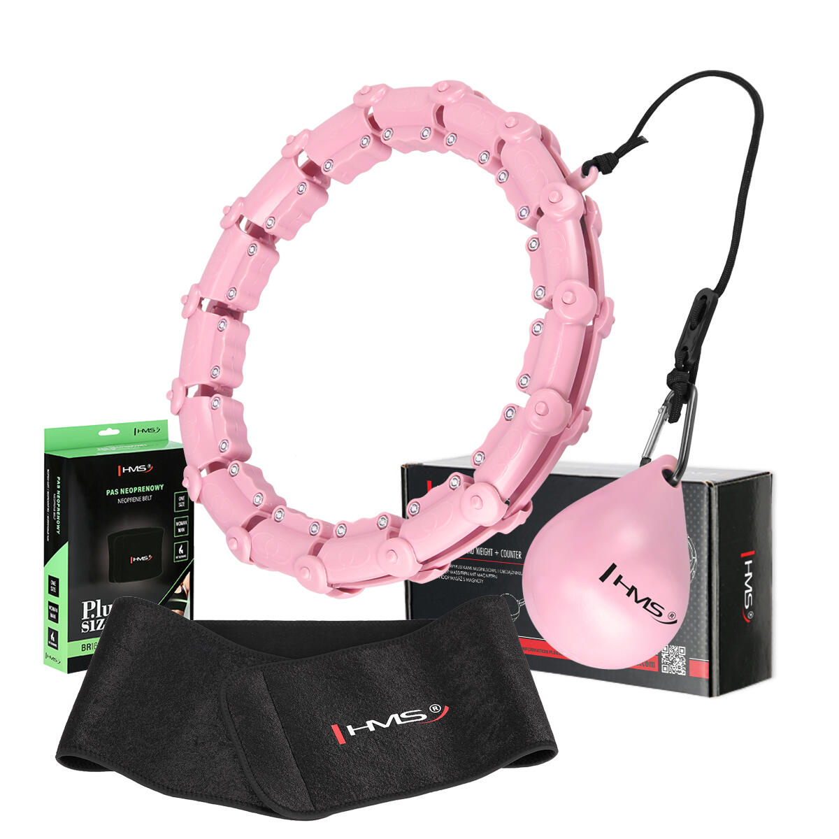 HMS HH02 hoelahoep set met tabs en gewichten + BR163 Zwarte Plus Size riem HMS