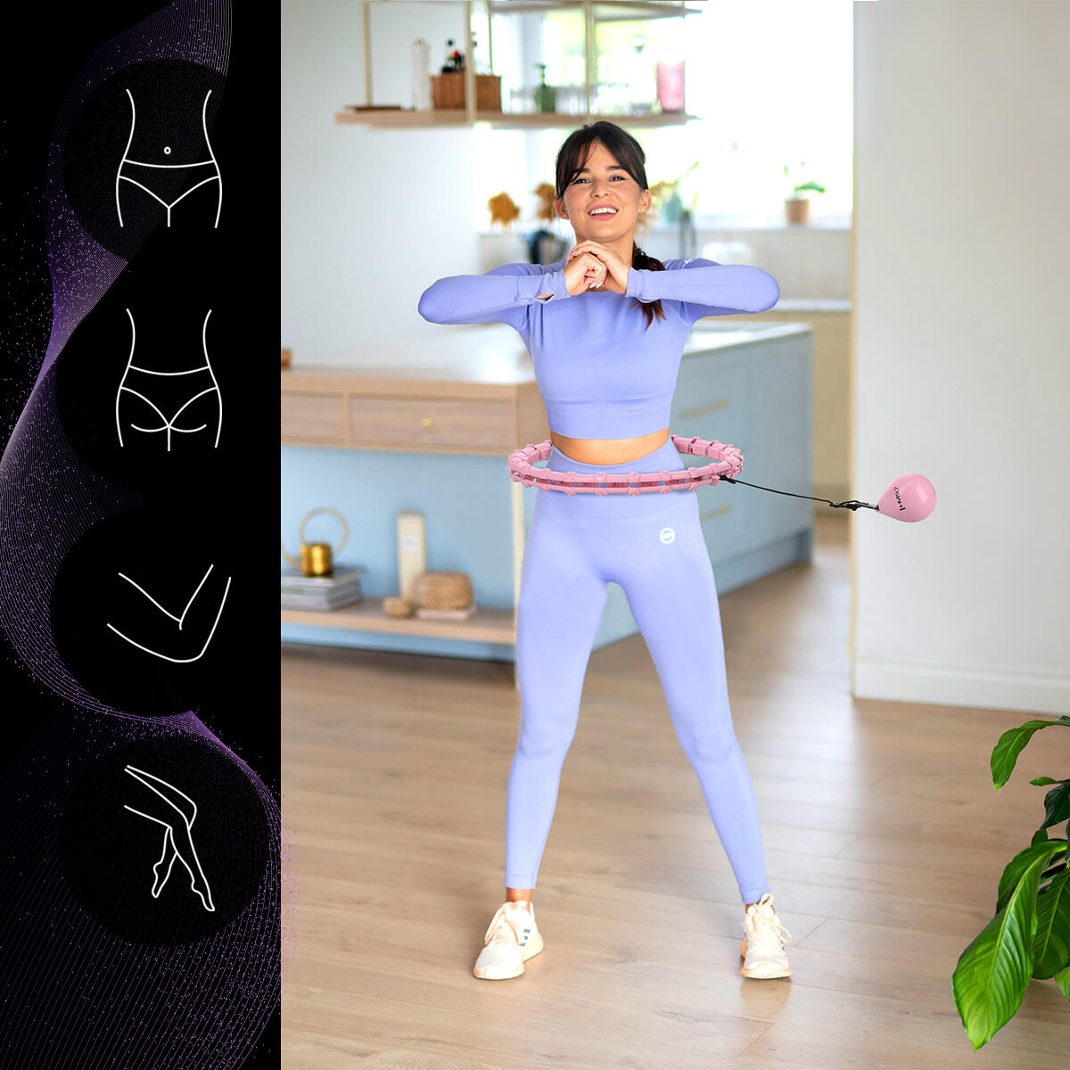 Zestaw hula hop HH02 z wypustkami i obciążnikiem + pas BR163 Black Plus Size HMS 7/7