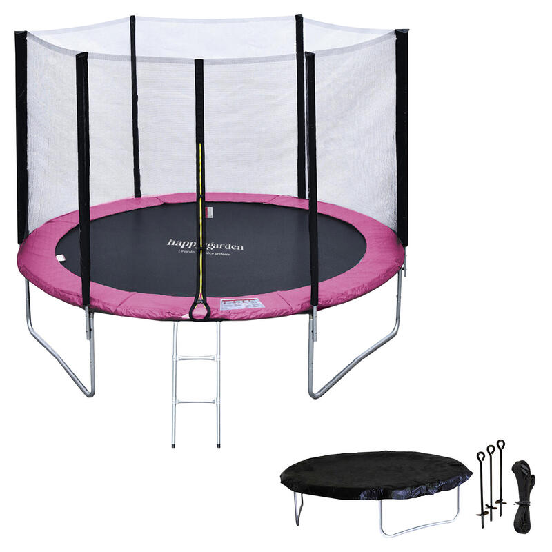 Trampoline 305cm réversible rose/gris ADELAÏDE + échelle, bâche et kit d'ancrage