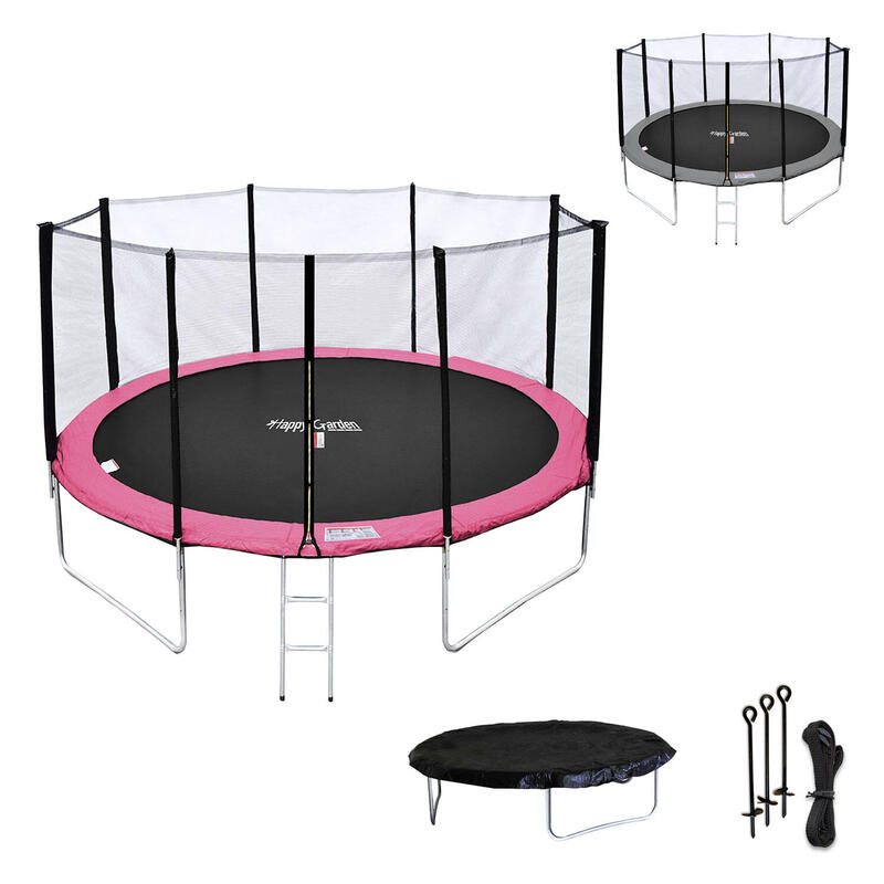 Trampoline 430cm réversible rose/gris MELBOURNE, échelle, bâche et kit d'ancrage