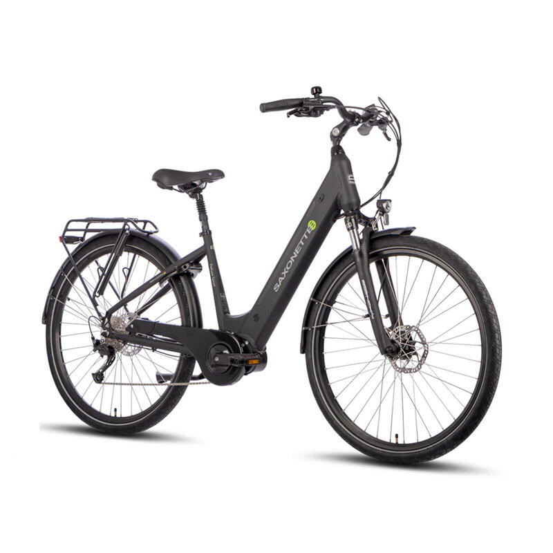 Vélo électrique pour femmes, Deluxe Sport, moteur central, 9 vitesses, noir mat