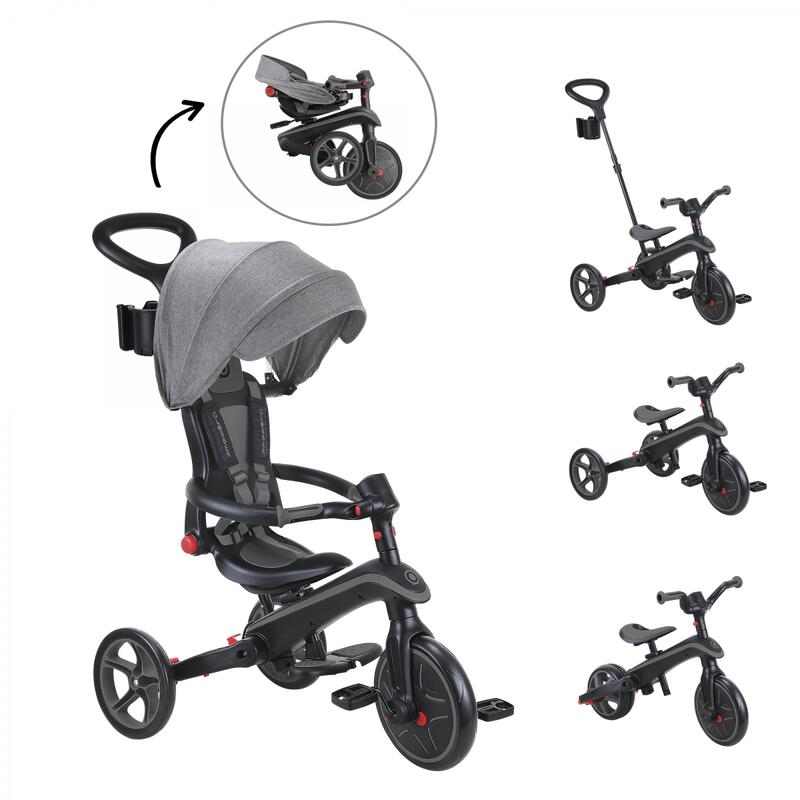 Tricycle EXPLORER 4-en-1 Évolutif & Pliable - Gris