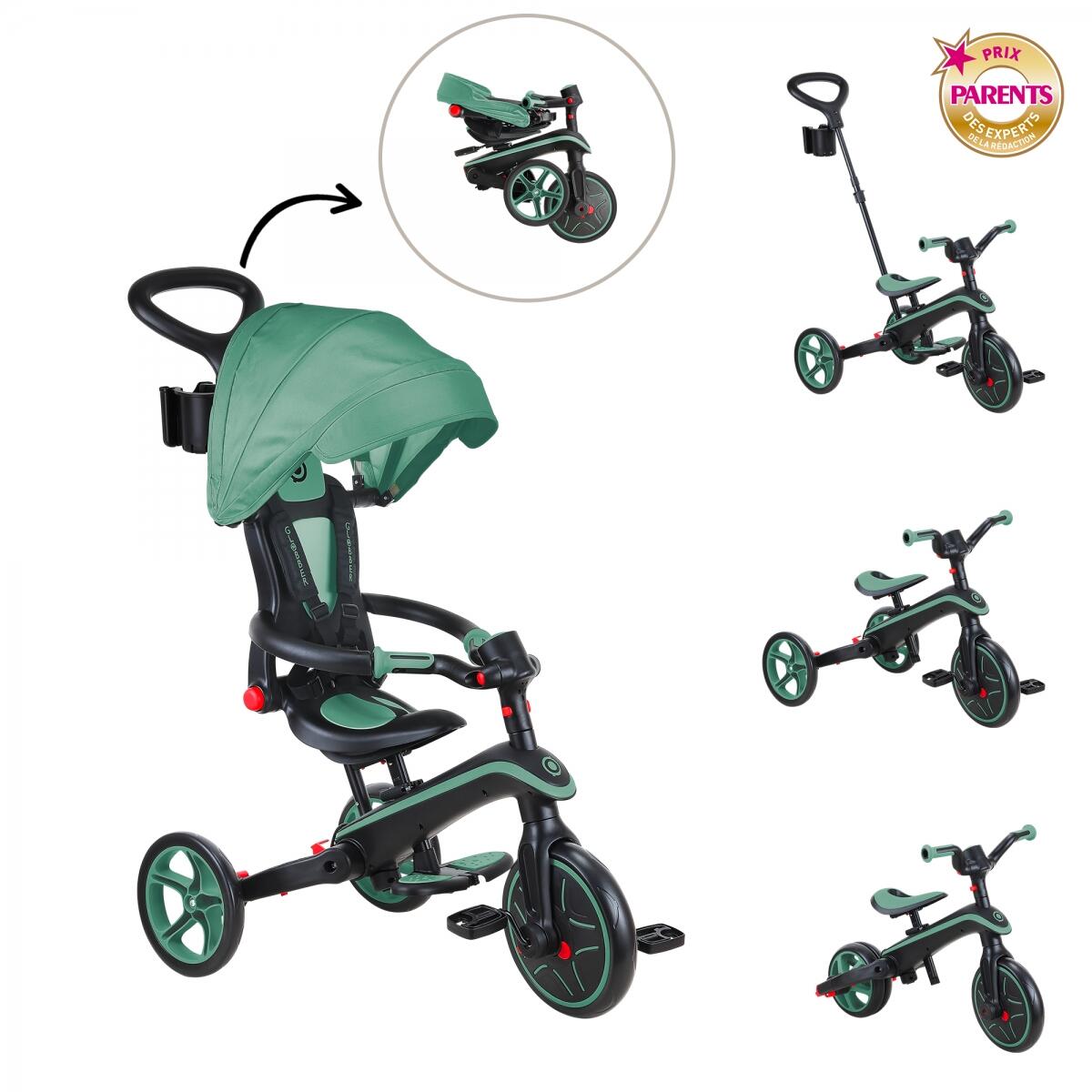 Globber Foldable Explorer Trike  4 in 1 - with Parent Handle - Olive 2/5