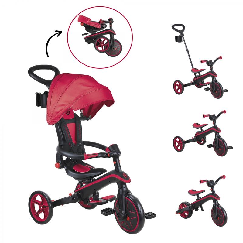 Tricycle EXPLORER 4-en-1 Évolutif & Pliable Rouge