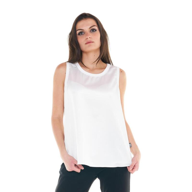 Top feminino de cetim preto e branco