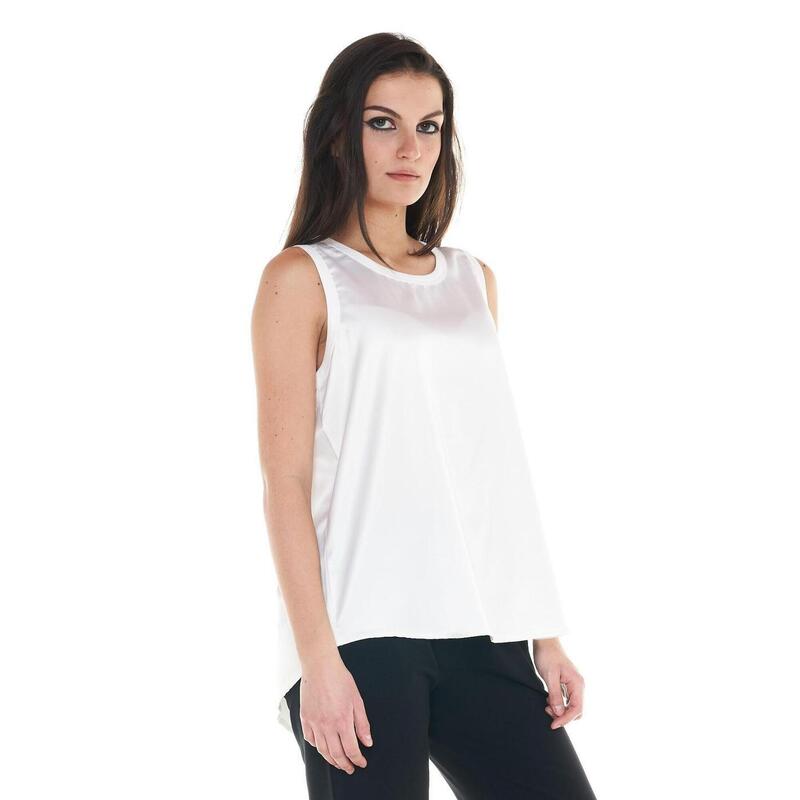 Top feminino de cetim preto e branco