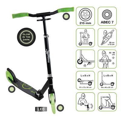 muuwmi Lights Aluminium Scooter GLOW 215 mm. mit Leuchtrollen und Glow-Effekt