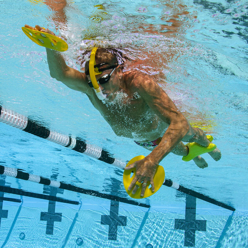 Palas de Técnica y Fuerza sin Gomas para Natación Finis Manta Paddle Amarillo